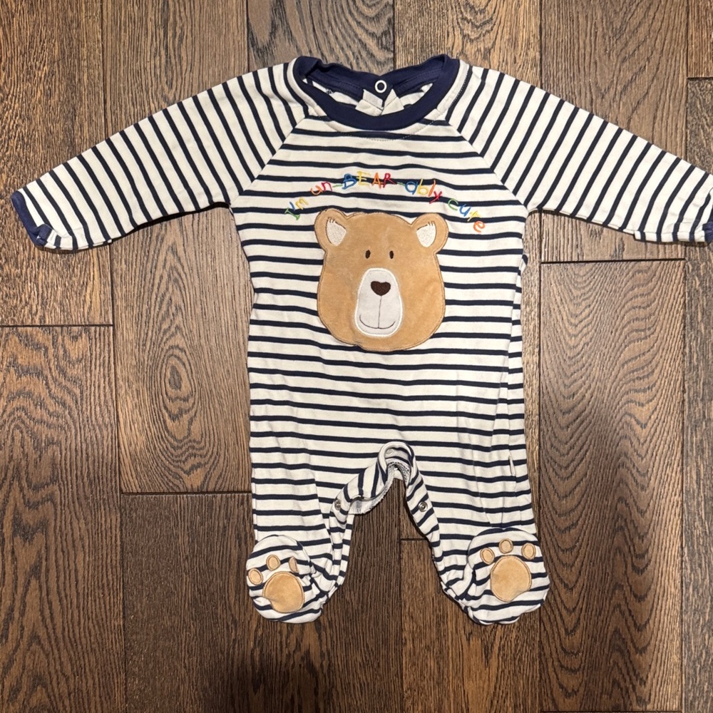 Striped Bear Appliqué Kids One Piece